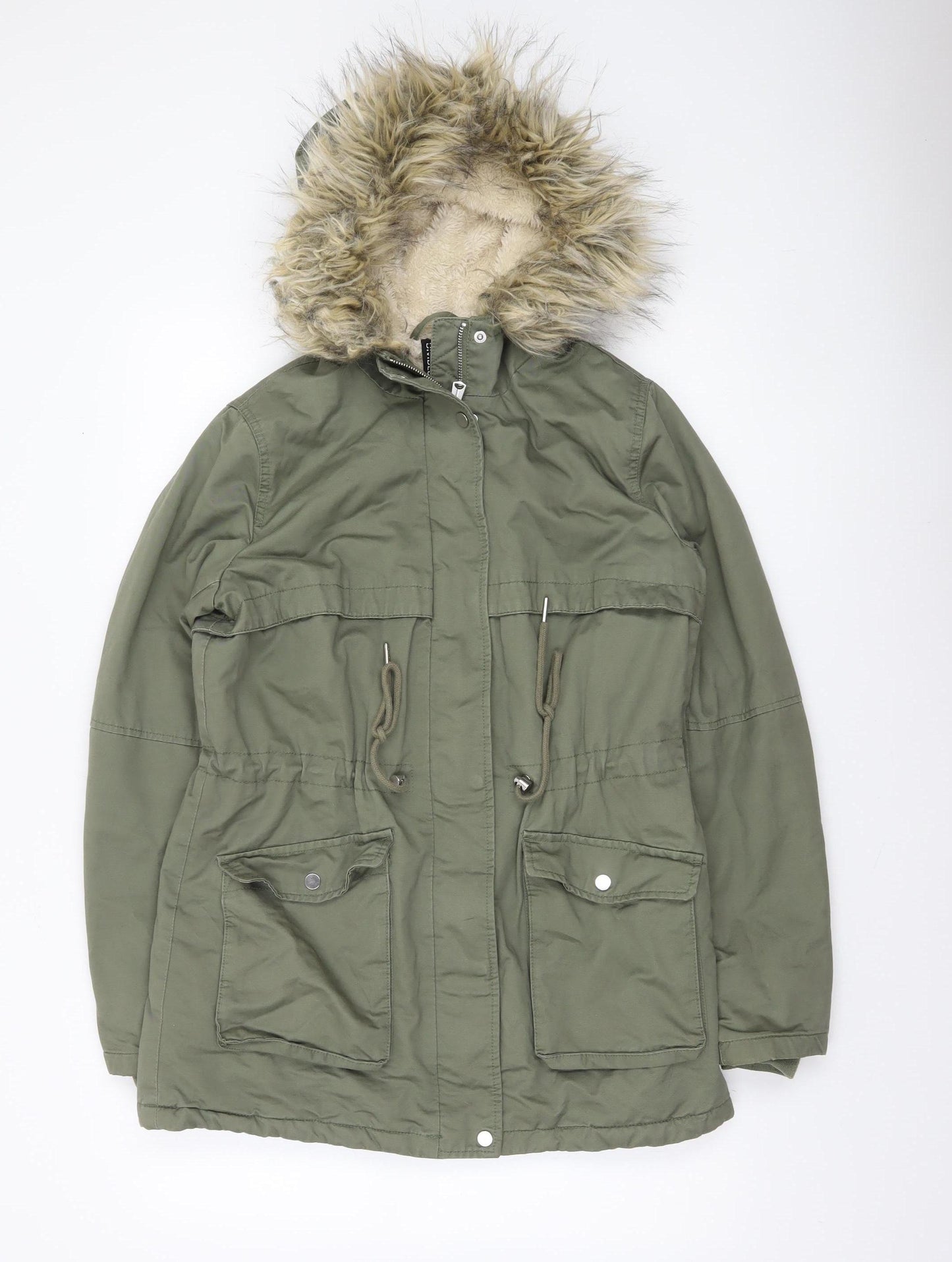 H&M Divided Womens Green Hooded Parka Coat Size S