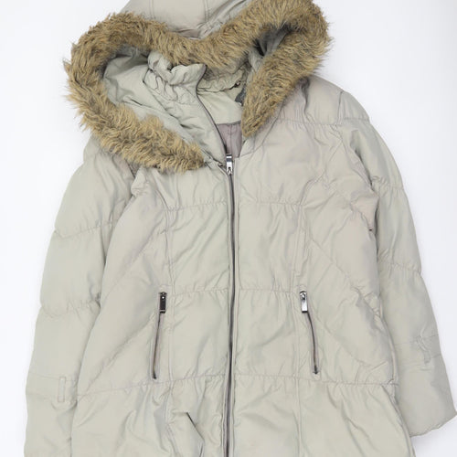 Hawke & Co Womens Beige Faux Fur Hooded Puffer Coat Size 18