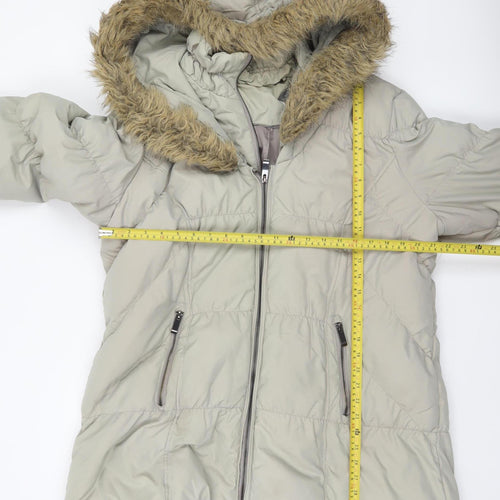 Hawke & Co Womens Beige Faux Fur Hooded Puffer Coat Size 18