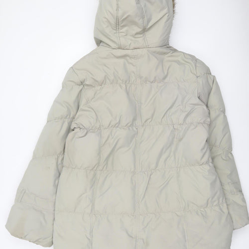 Hawke & Co Womens Beige Faux Fur Hooded Puffer Coat Size 18
