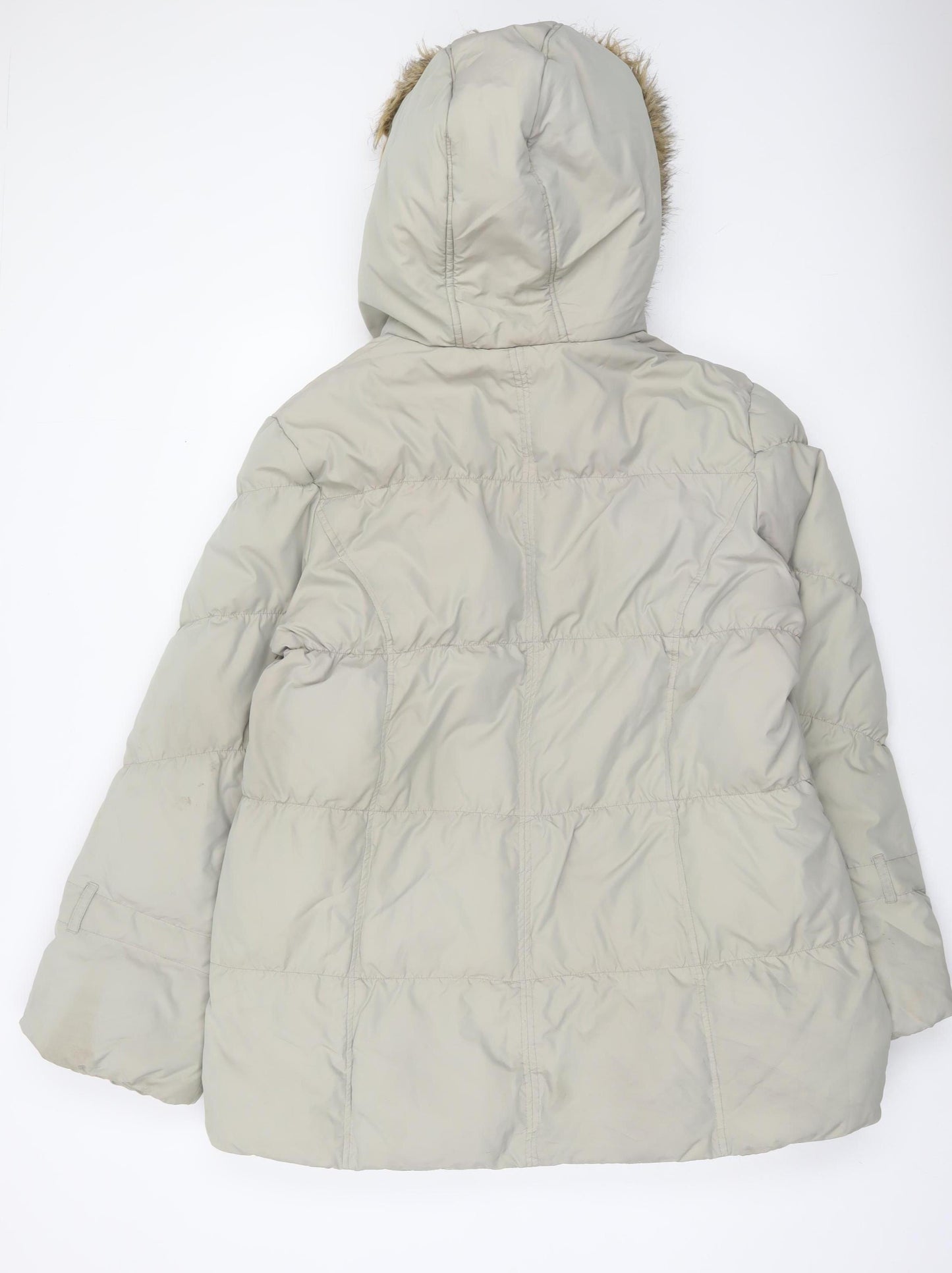 Hawke & Co Womens Beige Faux Fur Hooded Puffer Coat Size 18