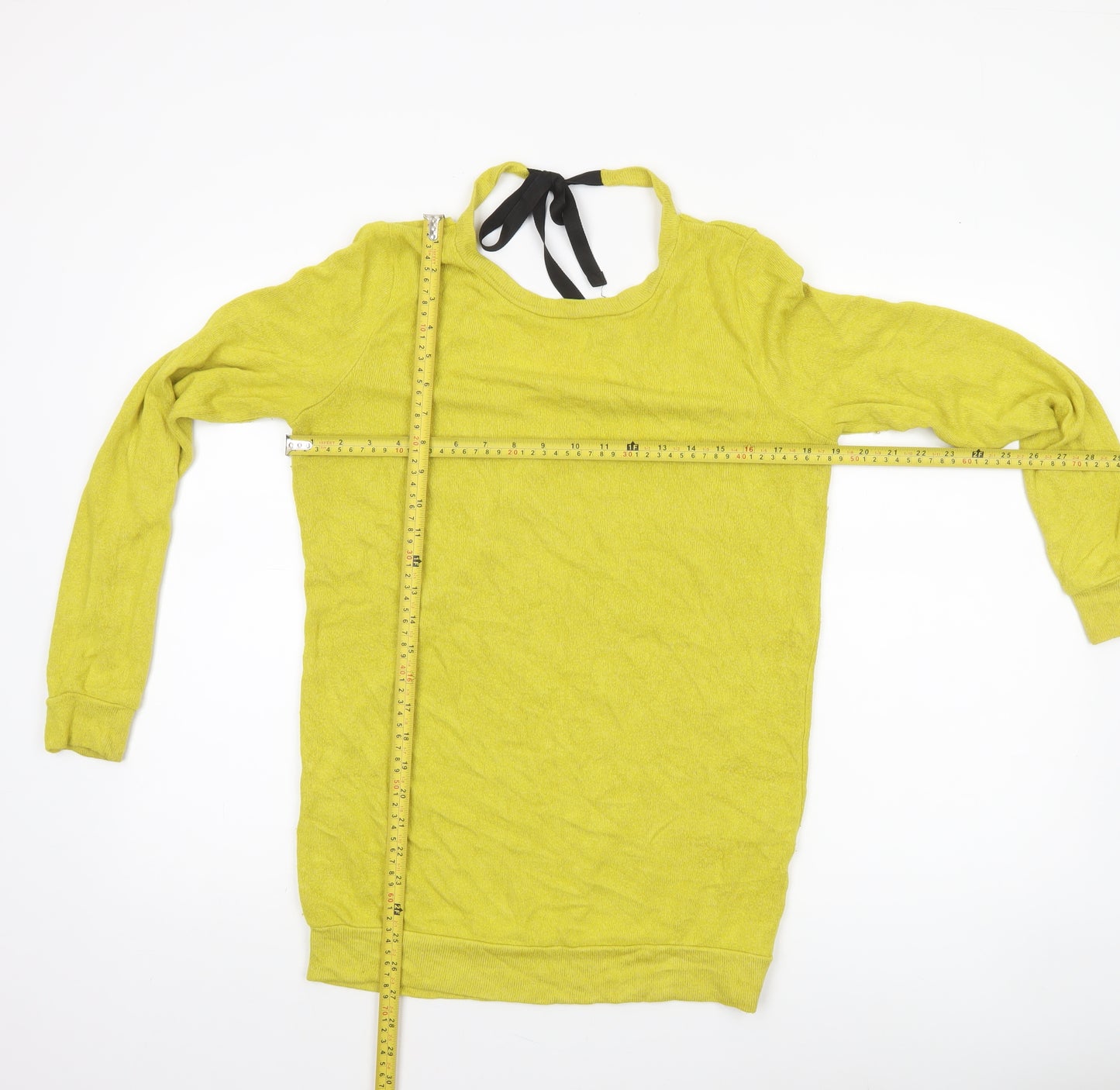 River Island Women's Yellow Wrap V-Neck Jumper Size 6 Lightweight Knit