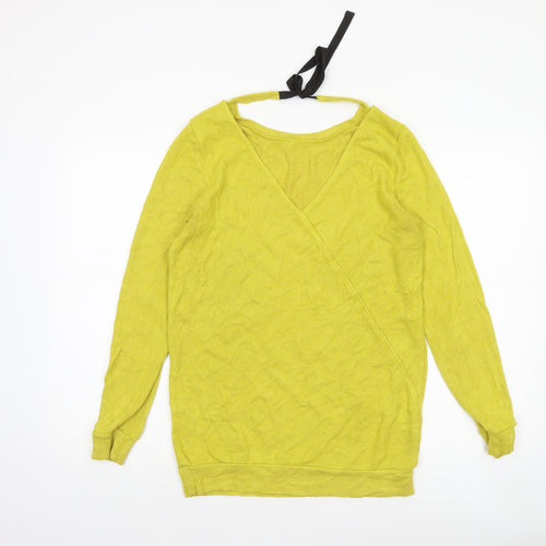River Island Women's Yellow Wrap V-Neck Jumper Size 6 Lightweight Knit