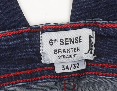 6th Sense Men's Blue Straight Jeans 34/32 Cotton Denim