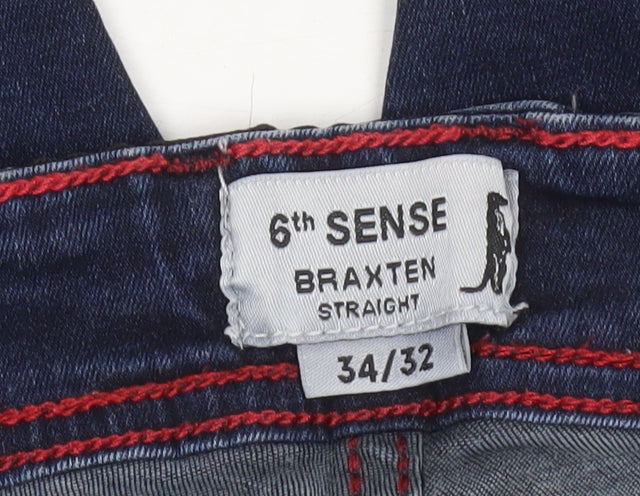 6th Sense Men's Blue Straight Jeans 34/32 Cotton Denim