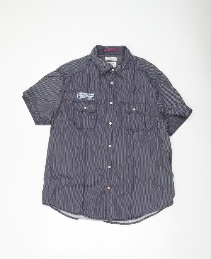Springfield Men's Blue Striped Cotton Button-Up Shirt XL Casual Workwear