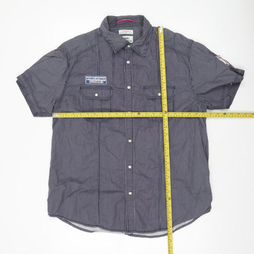 Springfield Men's Blue Striped Cotton Button-Up Shirt XL Casual Workwear