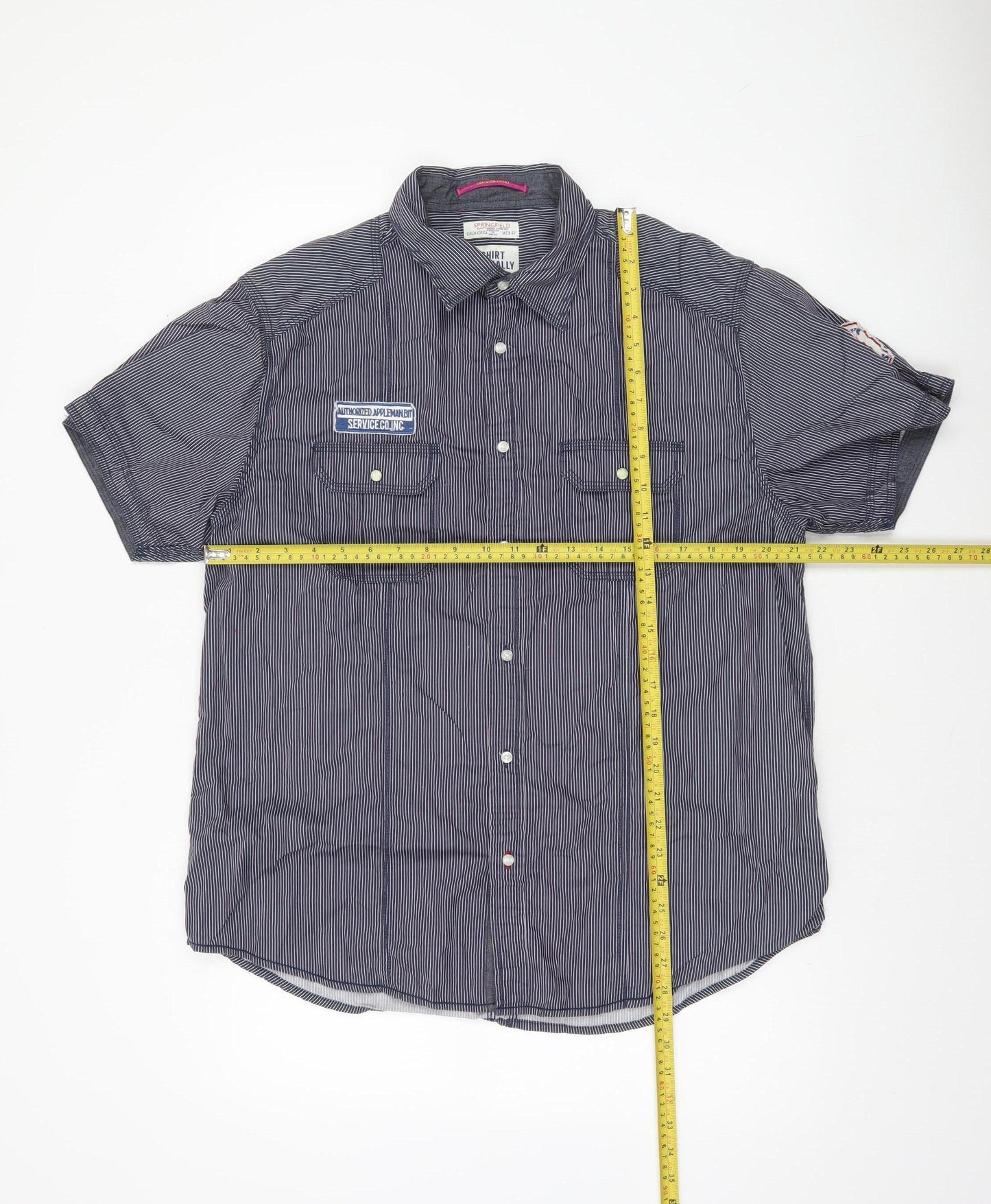 Springfield Men's Blue Striped Cotton Button-Up Shirt XL Casual Workwear
