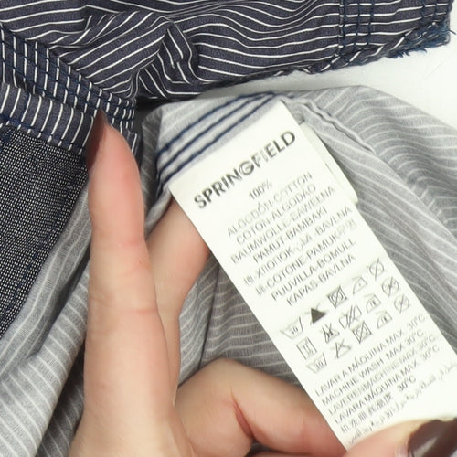 Springfield Men's Blue Striped Cotton Button-Up Shirt XL Casual Workwear