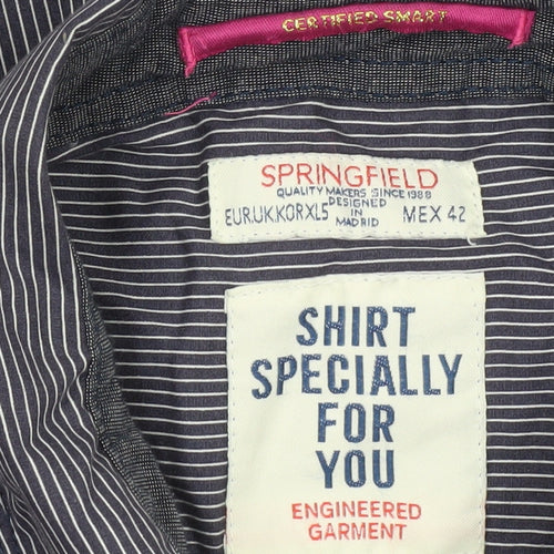 Springfield Men's Blue Striped Cotton Button-Up Shirt XL Casual Workwear