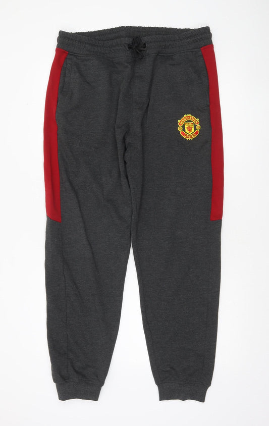 Manchester United Men's Grey Red Sweatpants XL Joggers Cotton Blend