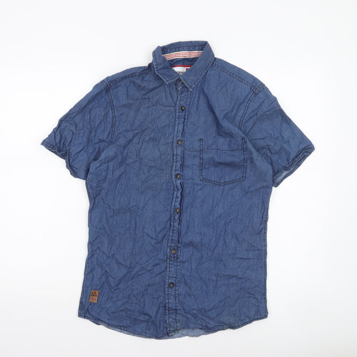 CENTERED Men's Blue Cotton Short Sleeve Button-Up Casual Shirt Size S