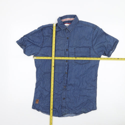 CENTERED Men's Blue Cotton Short Sleeve Button-Up Casual Shirt Size S