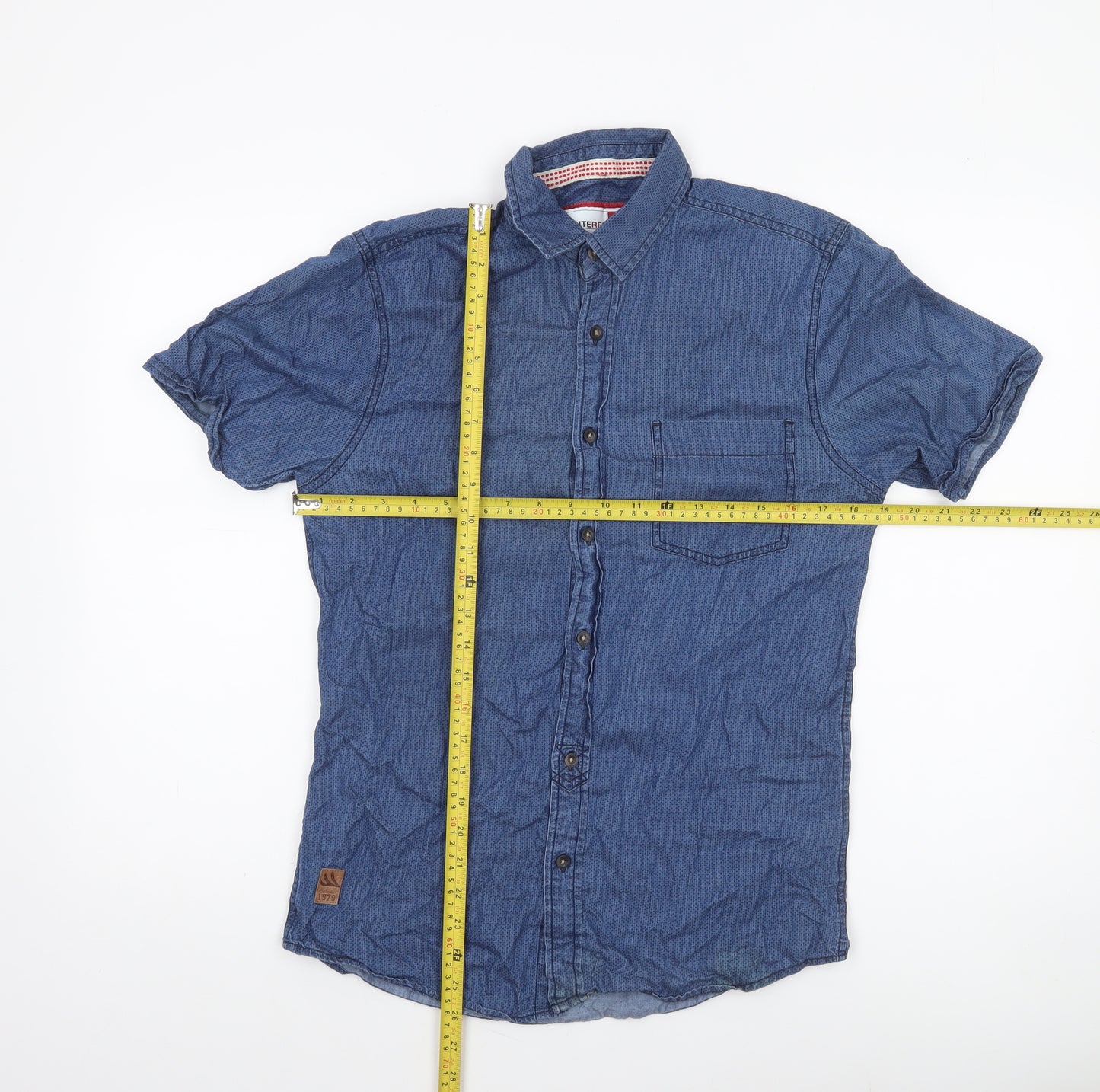 CENTERED Men's Blue Cotton Short Sleeve Button-Up Casual Shirt Size S