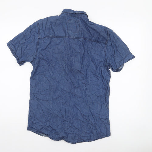 CENTERED Men's Blue Cotton Short Sleeve Button-Up Casual Shirt Size S