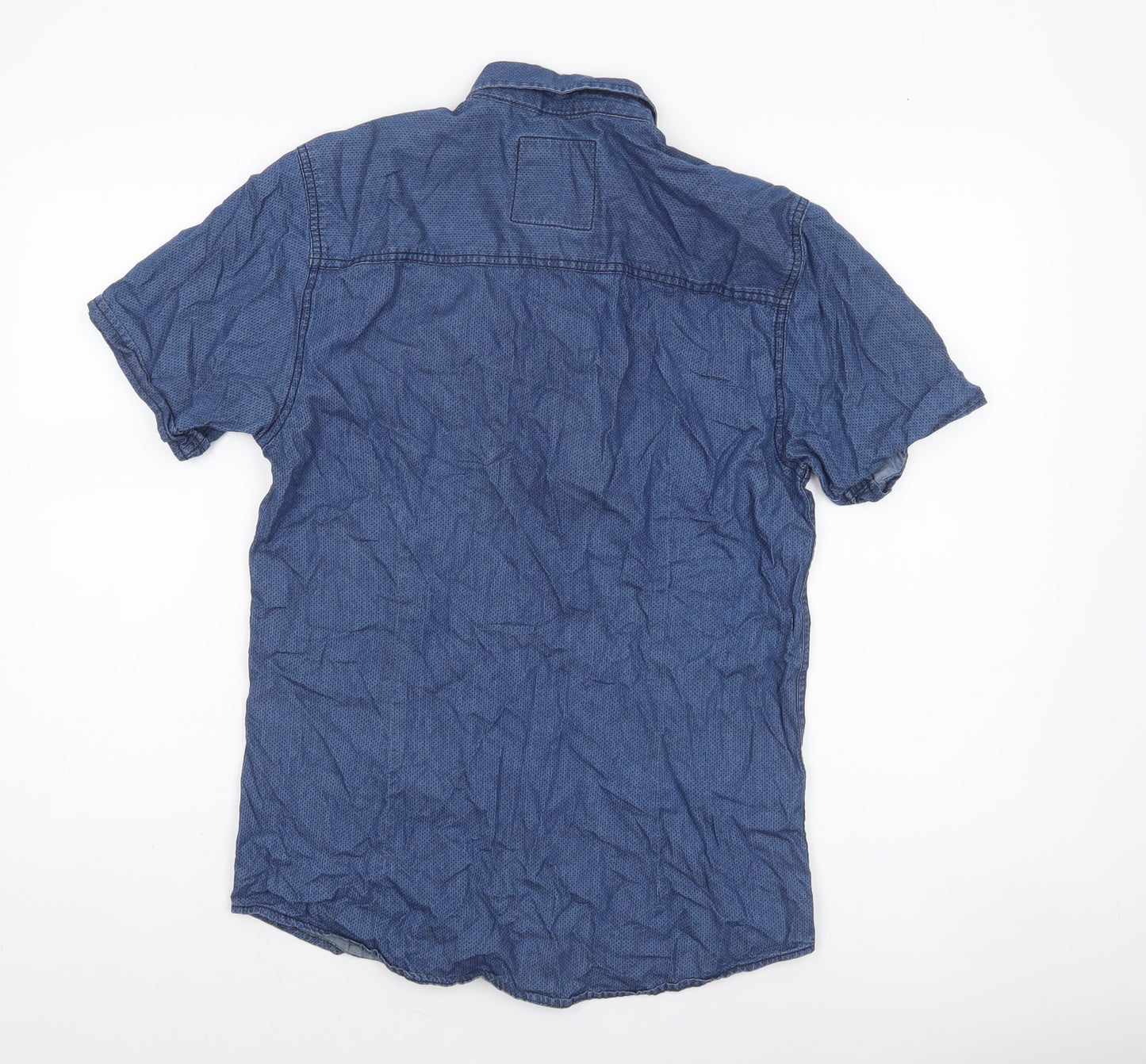 CENTERED Men's Blue Cotton Short Sleeve Button-Up Casual Shirt Size S