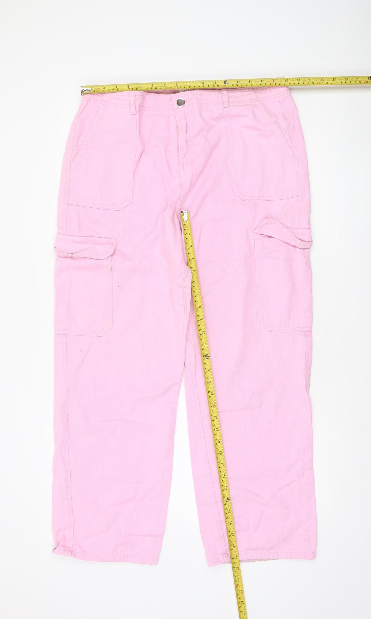 Savida Women’s Pink Cotton Cargo Jeans Size 16 Straight Leg