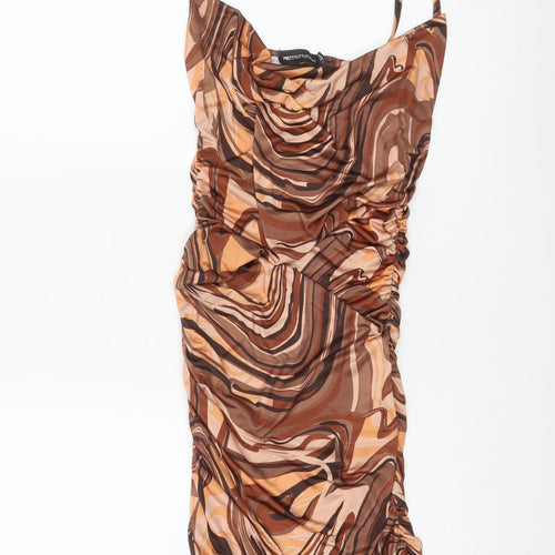 PrettyLittleThing Women’s Brown Geometric Ruched Bodycon Dress UK 10