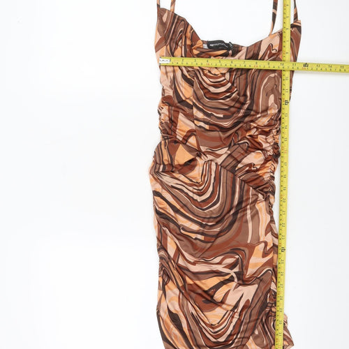 PrettyLittleThing Women’s Brown Geometric Ruched Bodycon Dress UK 10