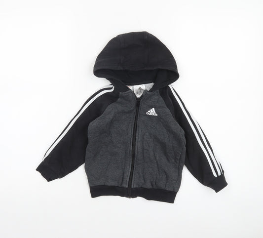 Adidas Boys Grey Full Zip Hoodie 2-3 Years Sports Hooded Sweatshirt