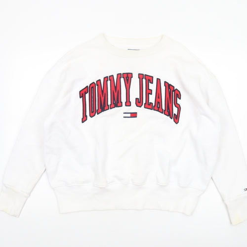 Tommy Jeans Women's White Cotton Crew Neck Pullover Sweatshirt M