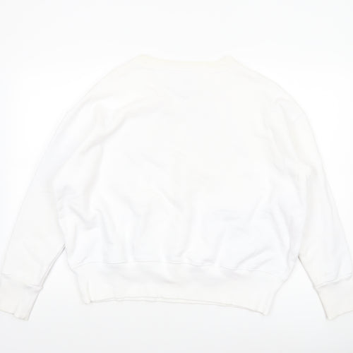 Tommy Jeans Women's White Cotton Crew Neck Pullover Sweatshirt M
