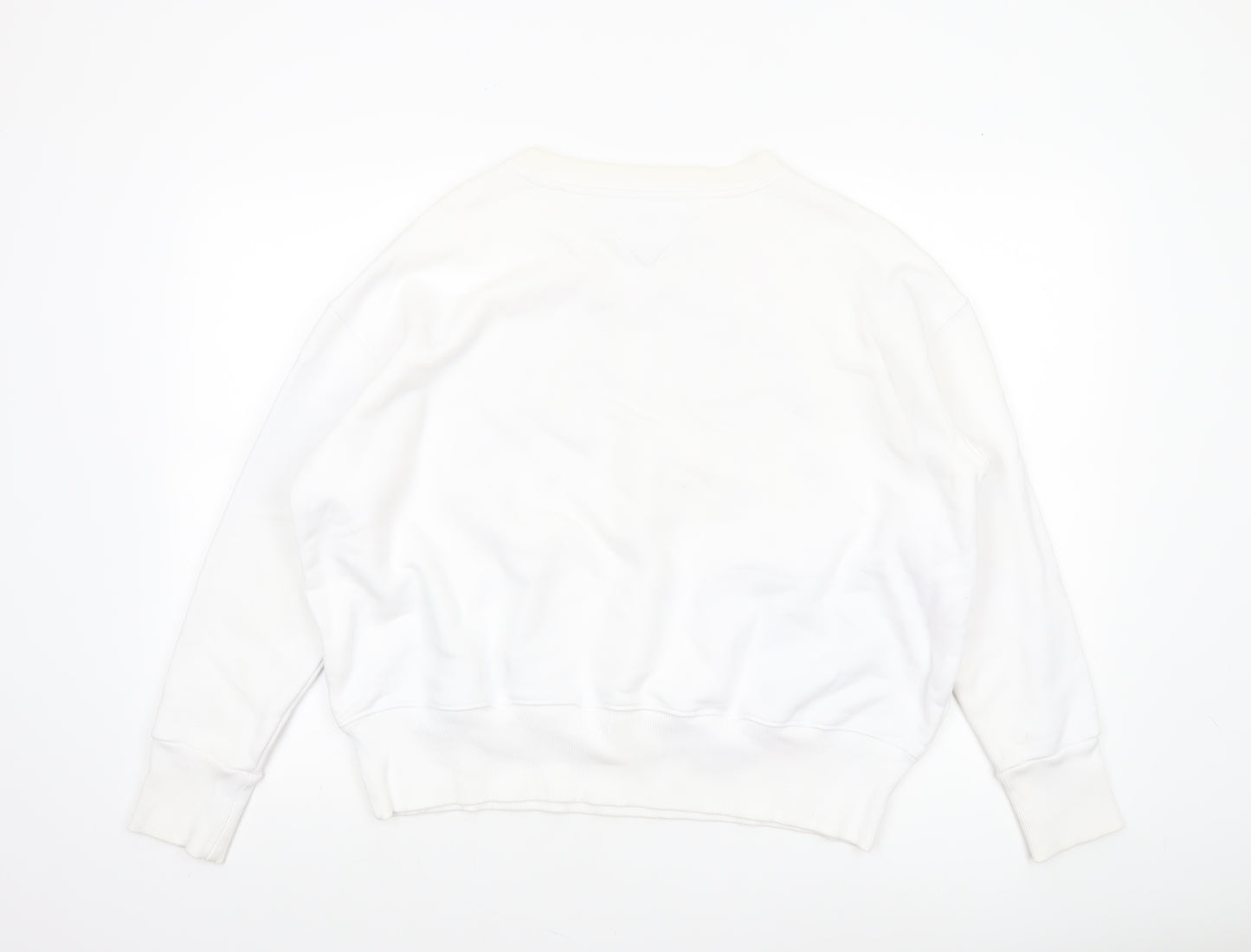 Tommy Jeans Women's White Cotton Crew Neck Pullover Sweatshirt M