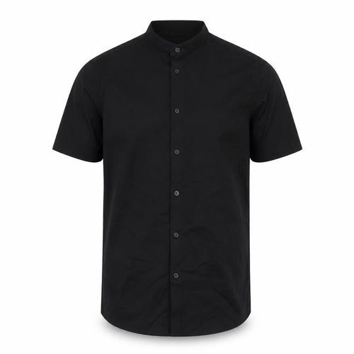 ASOS Men’s Black Slim Fit Short Sleeve Band Collar Button-Up Shirt Medium