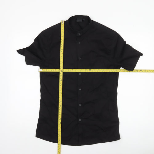 ASOS Men’s Black Slim Fit Short Sleeve Band Collar Button-Up Shirt Medium