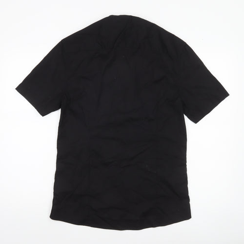 ASOS Men’s Black Slim Fit Short Sleeve Band Collar Button-Up Shirt Medium