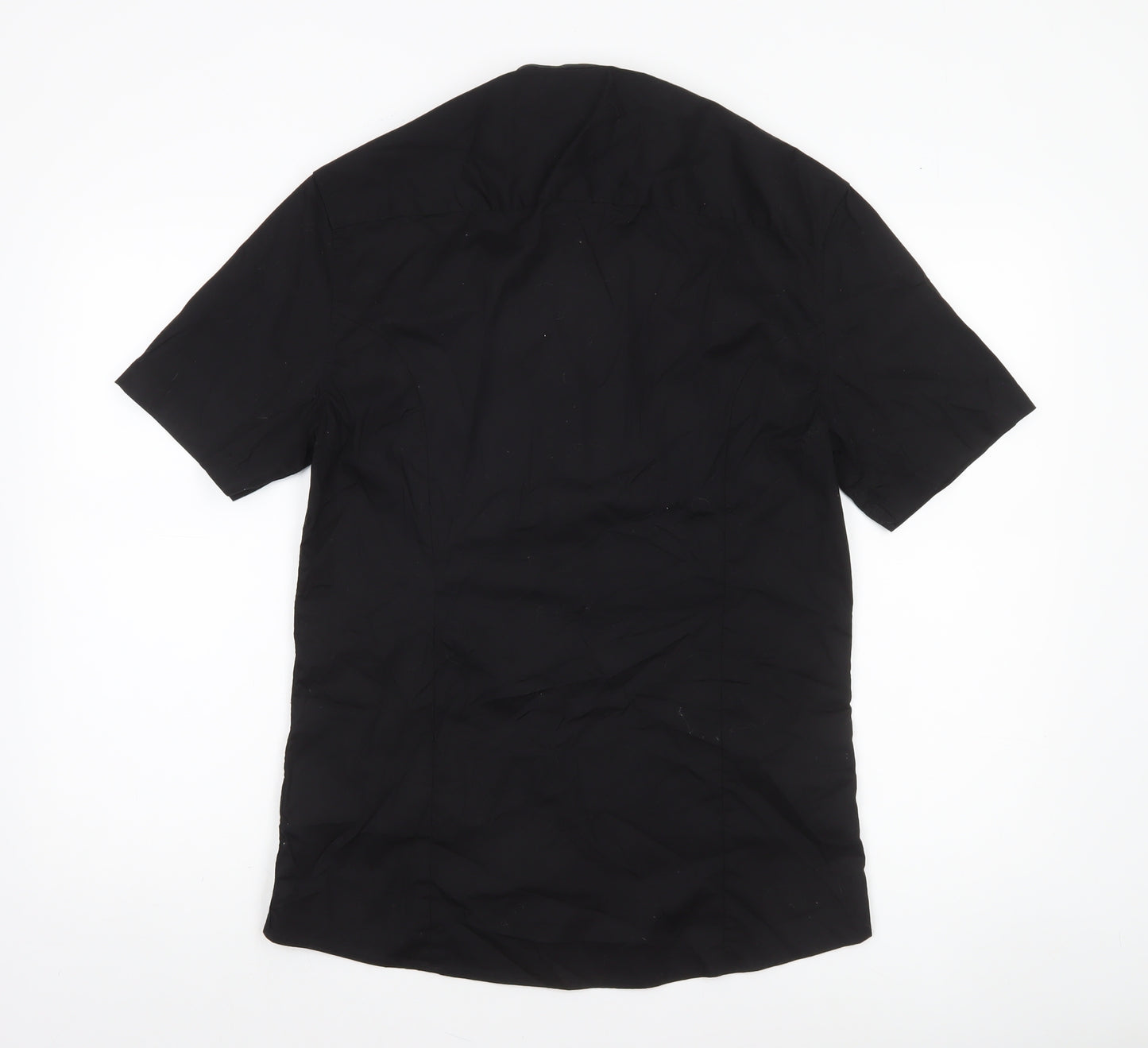 ASOS Men’s Black Slim Fit Short Sleeve Band Collar Button-Up Shirt Medium