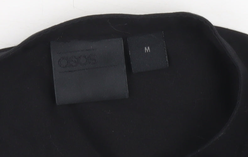 ASOS Men’s Black Slim Fit Short Sleeve Band Collar Button-Up Shirt Medium