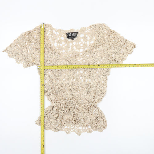 Casamia Women’s Beige Crochet V-Neck Blouse Size S Bohemian Style