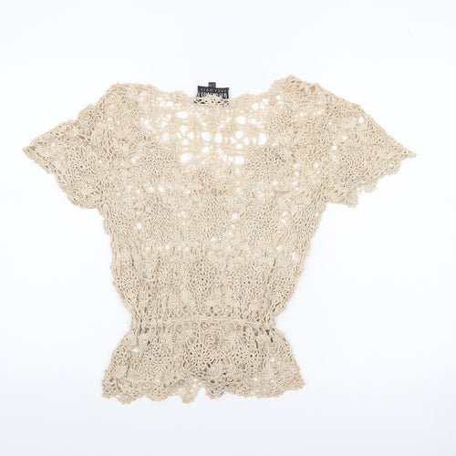 Casamia Women’s Beige Crochet V-Neck Blouse Size S Bohemian Style