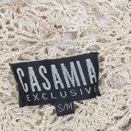 Casamia Women’s Beige Crochet V-Neck Blouse Size S Bohemian Style
