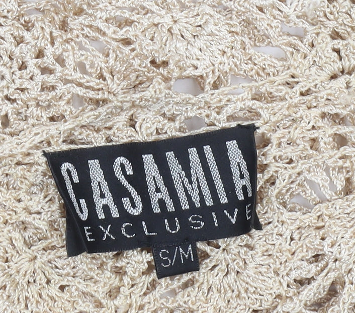 Casamia Women’s Beige Crochet V-Neck Blouse Size S Bohemian Style