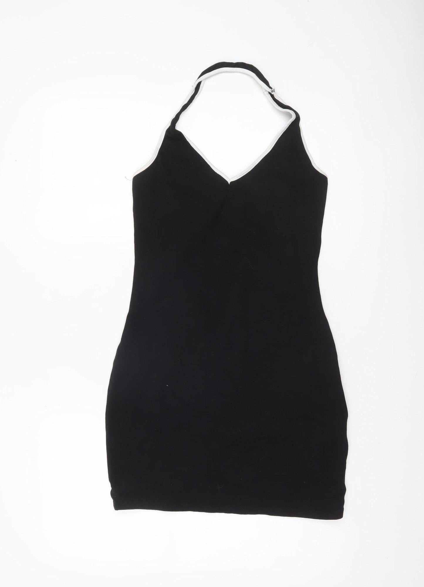 H&M Women Black Halter Bodycon Dress Size 12 Sleeveless Jersey Partywear