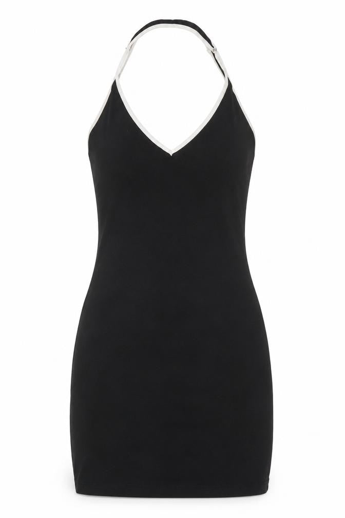 H&M Women Black Halter Bodycon Dress Size 12 Sleeveless Jersey Partywear