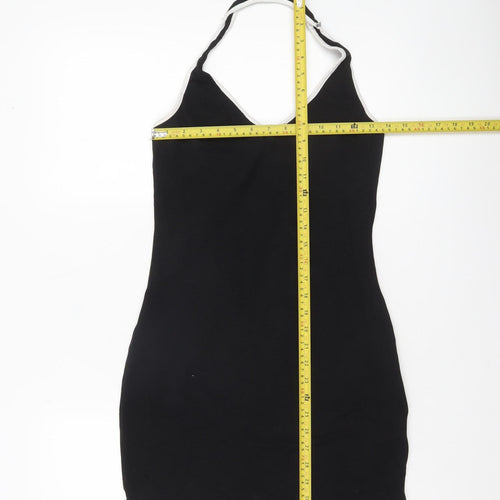 H&M Women Black Halter Bodycon Dress Size 12 Sleeveless Jersey Partywear