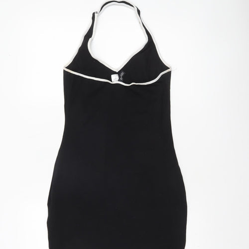 H&M Women Black Halter Bodycon Dress Size 12 Sleeveless Jersey Partywear