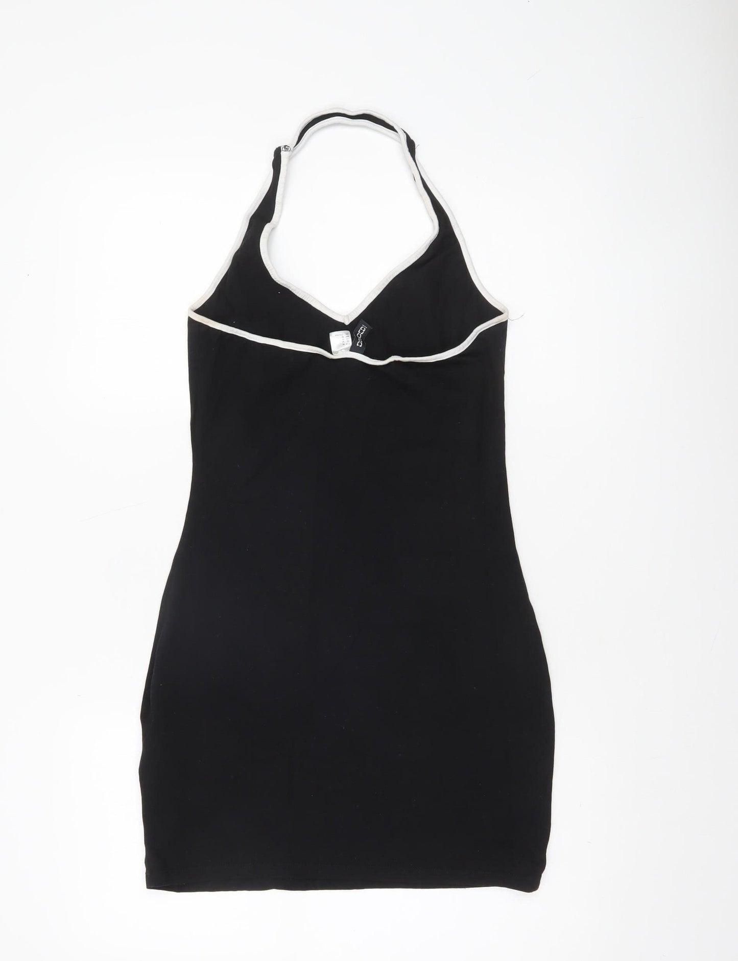 H&M Women Black Halter Bodycon Dress Size 12 Sleeveless Jersey Partywear