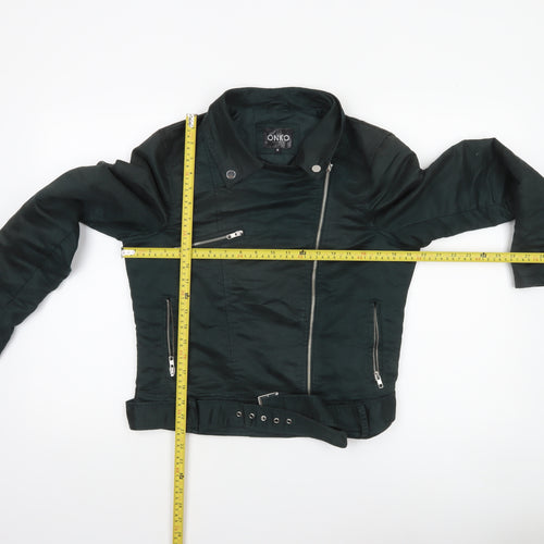 ONKO Women Black Size 10 Biker Jacket with Belted Zip Design