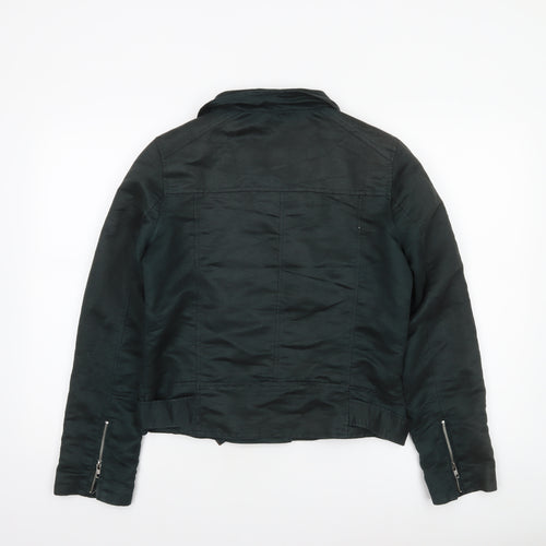 ONKO Women Black Size 10 Biker Jacket with Belted Zip Design