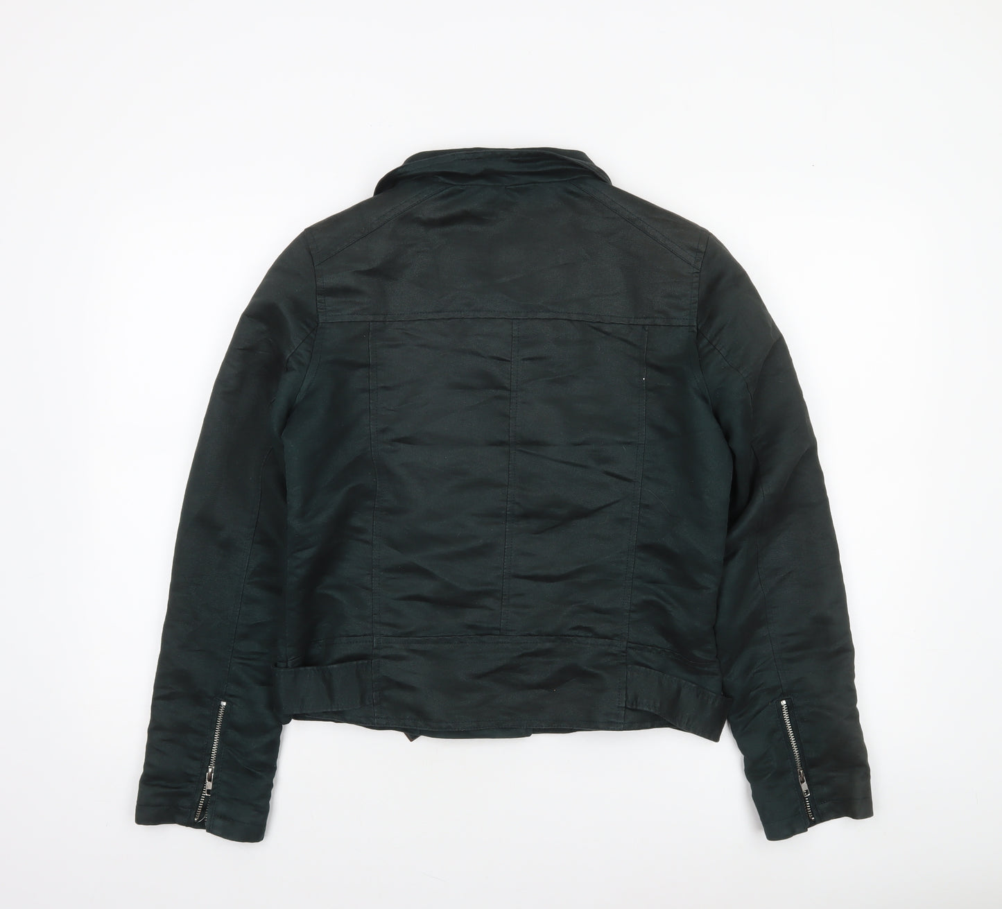 ONKO Women Black Size 10 Biker Jacket with Belted Zip Design