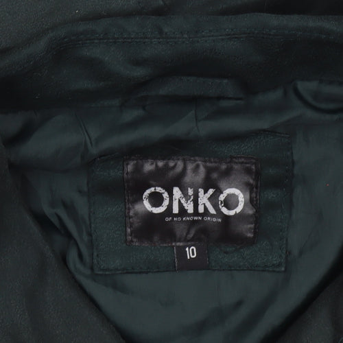ONKO Women Black Size 10 Biker Jacket with Belted Zip Design