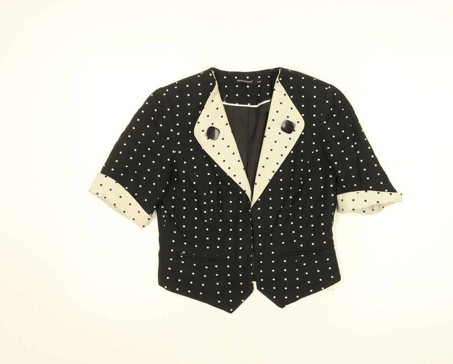 Atmosphere Women’s Black Polka Dot Short Sleeve Blazer Size 8