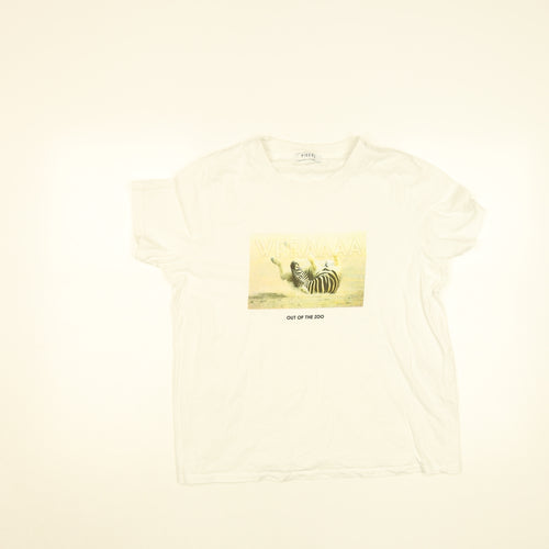 Pieces Women's White Animal Print Graphic Cotton T-Shirt Size L