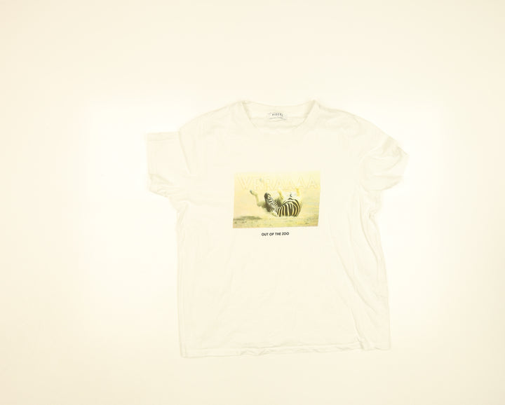 Pieces Women's White Animal Print Graphic Cotton T-Shirt Size L