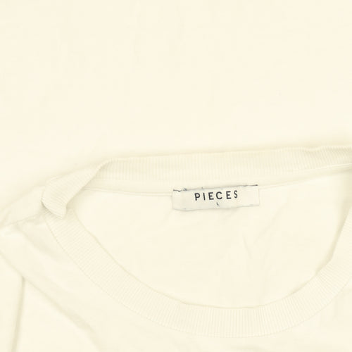 Pieces Women's White Animal Print Graphic Cotton T-Shirt Size L