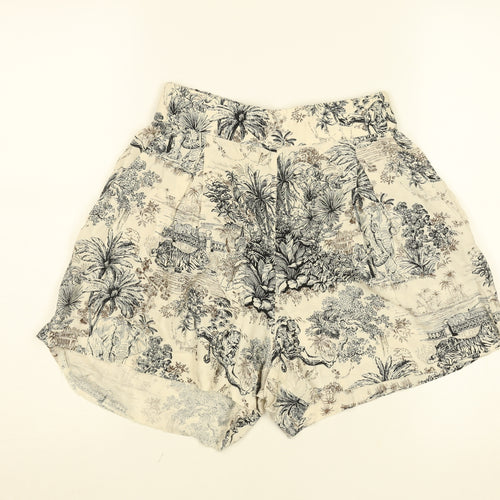 C&A Women Beige Animal Print High Rise Paperbag Shorts Size 8 Viscose
